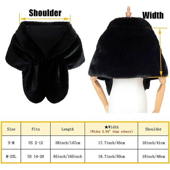 🆕 Fashowlife  New Faux Fur Cloak Shawl Women Black Scarf Warm Wrap Stole Shrug - Picture 6 of 8